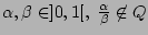 $\alpha,\beta\in
]0,1[,\;\frac{\alpha}{\beta}\not\in \mathbb{Q}$